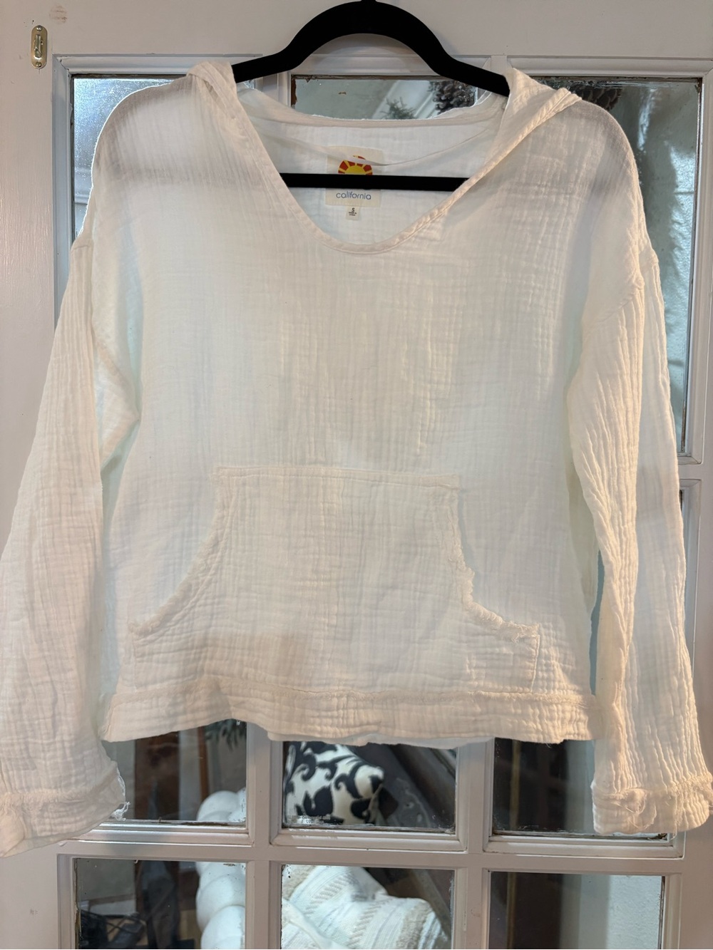 C&C California White Cotton Gauze Hooded Pullover Top Large | Coastal Beach Boho - Picture 3 of 7